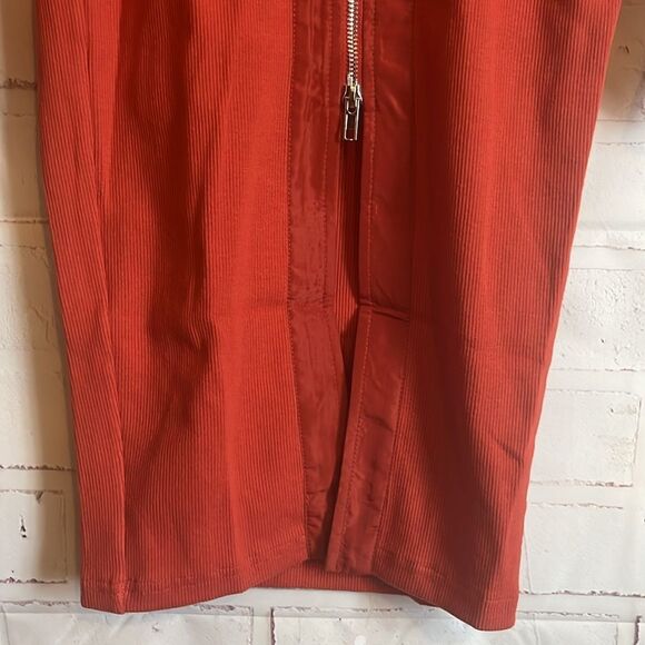 Mad for Love Long Sleeve Double Zipper Pencil Dress in the color Rust size Small - Picture 2 of 13